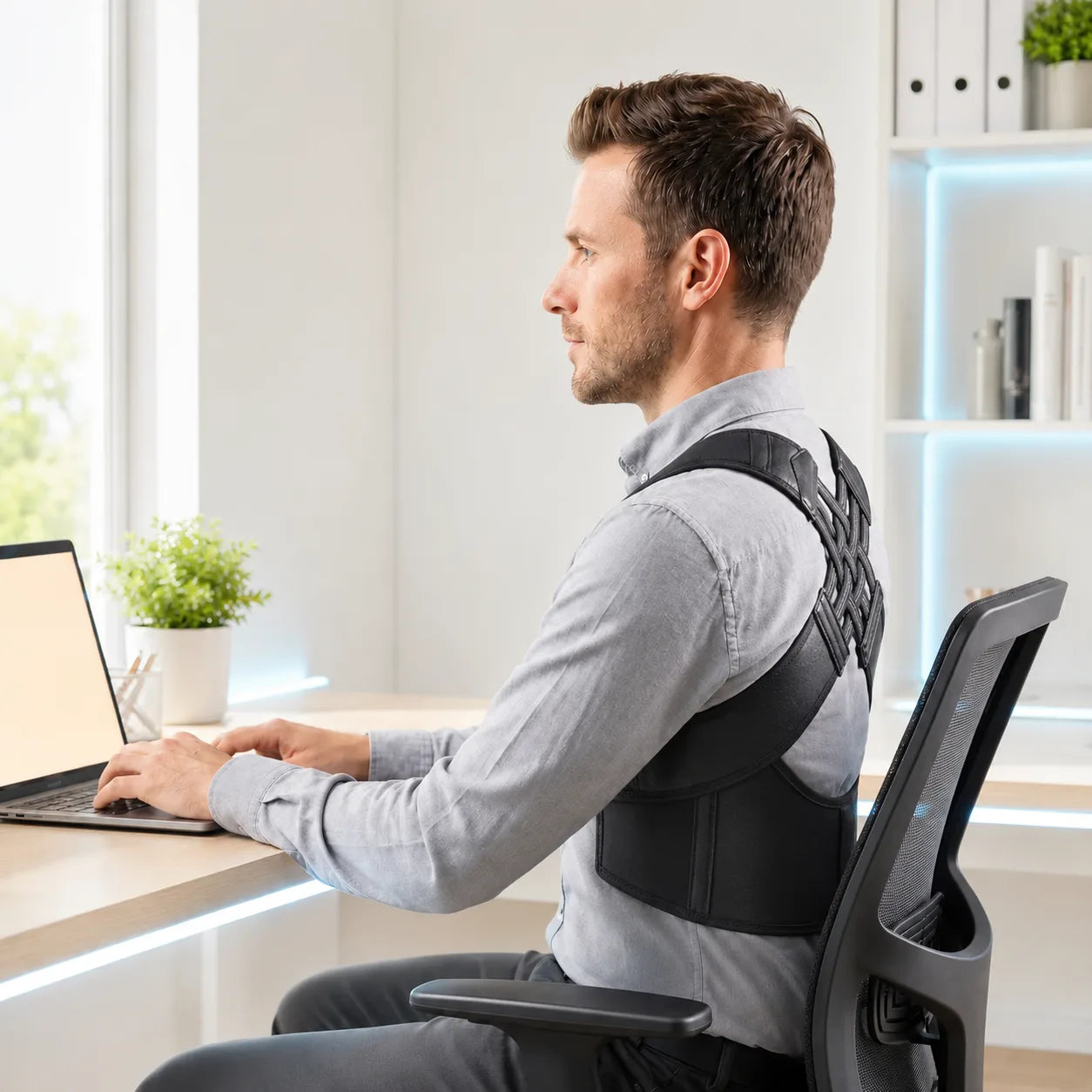 After using AuraPosture: Aligned posture