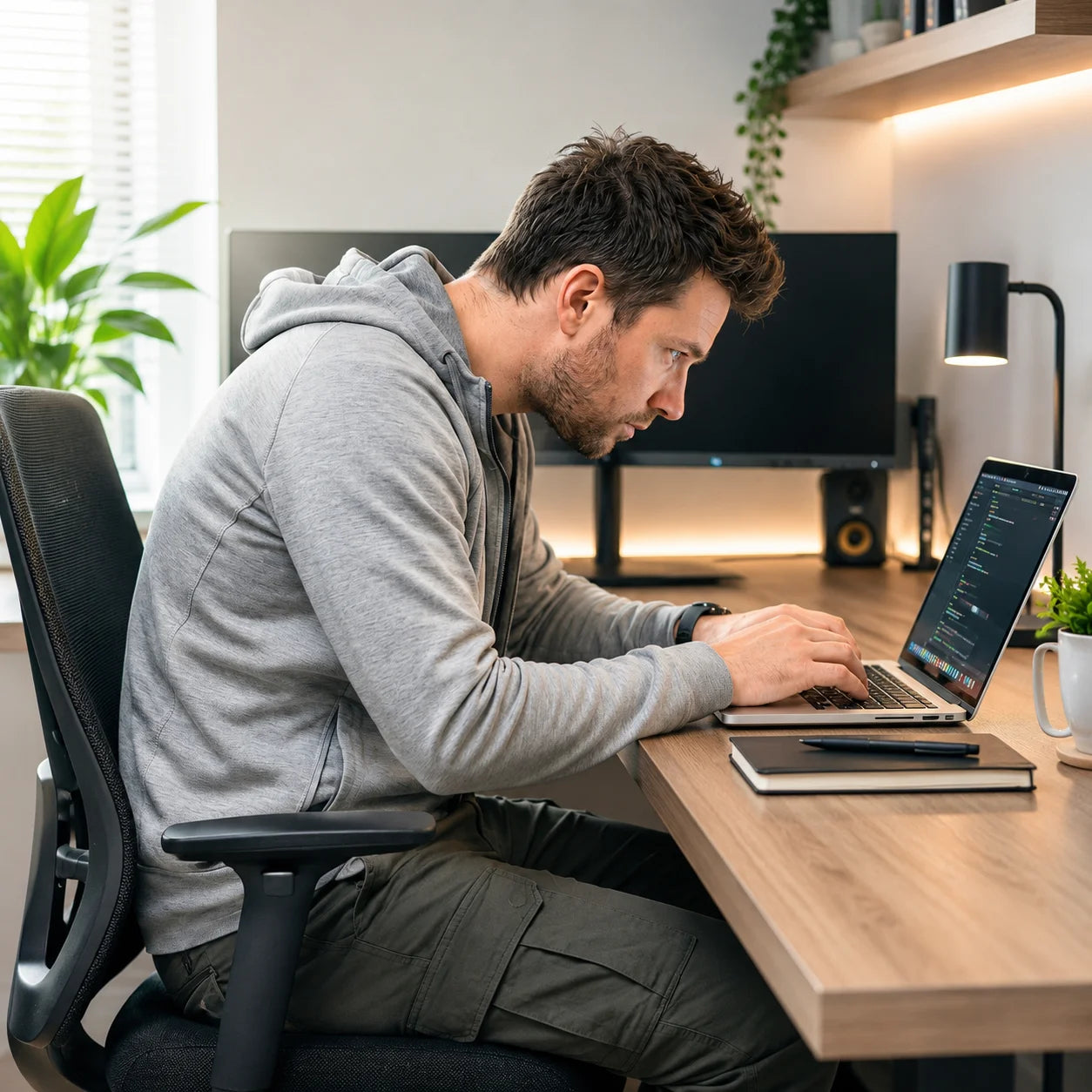 Model demonstrating poor slouching posture